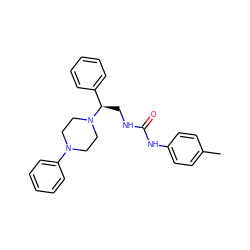 Cc1ccc(NC(=O)NC[C@H](c2ccccc2)N2CCN(c3ccccc3)CC2)cc1 ZINC000028478144