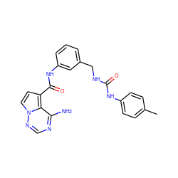 Cc1ccc(NC(=O)NCc2cccc(NC(=O)c3ccn4ncnc(N)c34)c2)cc1 ZINC000084729322