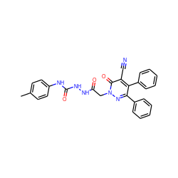 Cc1ccc(NC(=O)NNC(=O)Cn2nc(-c3ccccc3)c(-c3ccccc3)c(C#N)c2=O)cc1 ZINC000000642447