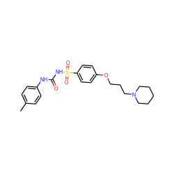 Cc1ccc(NC(=O)NS(=O)(=O)c2ccc(OCCCN3CCCCC3)cc2)cc1 ZINC000084634414