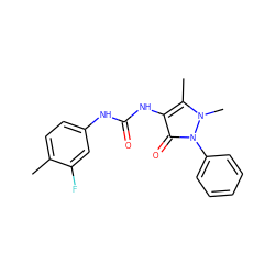 Cc1ccc(NC(=O)Nc2c(C)n(C)n(-c3ccccc3)c2=O)cc1F ZINC000020154047