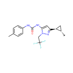 Cc1ccc(NC(=O)Nc2cc([C@H]3C[C@@H]3C)nn2CC(F)(F)F)cc1 ZINC000299829963