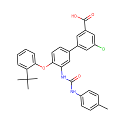 Cc1ccc(NC(=O)Nc2cc(-c3cc(Cl)cc(C(=O)O)c3)ccc2Oc2ccccc2C(C)(C)C)cc1 ZINC001772589311