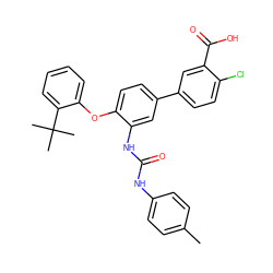 Cc1ccc(NC(=O)Nc2cc(-c3ccc(Cl)c(C(=O)O)c3)ccc2Oc2ccccc2C(C)(C)C)cc1 ZINC000220975716