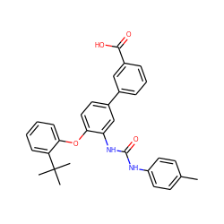 Cc1ccc(NC(=O)Nc2cc(-c3cccc(C(=O)O)c3)ccc2Oc2ccccc2C(C)(C)C)cc1 ZINC001772643503