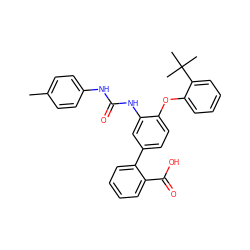 Cc1ccc(NC(=O)Nc2cc(-c3ccccc3C(=O)O)ccc2Oc2ccccc2C(C)(C)C)cc1 ZINC000220975806