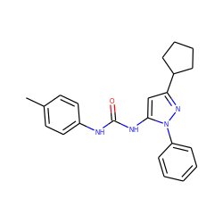 Cc1ccc(NC(=O)Nc2cc(C3CCCC3)nn2-c2ccccc2)cc1 ZINC000299829239