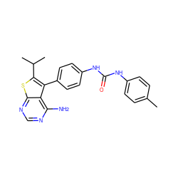 Cc1ccc(NC(=O)Nc2ccc(-c3c(C(C)C)sc4ncnc(N)c34)cc2)cc1 ZINC000063539857