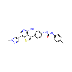 Cc1ccc(NC(=O)Nc2ccc(-c3csc4c(-c5cnn(C)c5)cnc(N)c34)cc2)cc1 ZINC000063298190