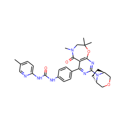 Cc1ccc(NC(=O)Nc2ccc(-c3nc(N4[C@H]5CC[C@H]4COC5)nc4c3C(=O)N(C)CC(C)(C)O4)cc2)nc1 ZINC000142211623