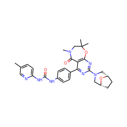 Cc1ccc(NC(=O)Nc2ccc(-c3nc(N4C[C@@H]5CC[C@H](C4)O5)nc4c3C(=O)N(C)CC(C)(C)O4)cc2)nc1 ZINC000142198559