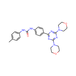 Cc1ccc(NC(=O)Nc2ccc(-c3nc(N4CCOCC4)nc(N4CCOCC4)n3)cc2)cc1 ZINC000045357910