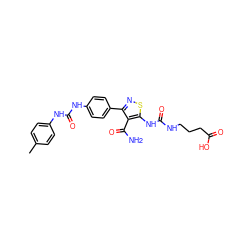 Cc1ccc(NC(=O)Nc2ccc(-c3nsc(NC(=O)NCCCC(=O)O)c3C(N)=O)cc2)cc1 ZINC000145702514