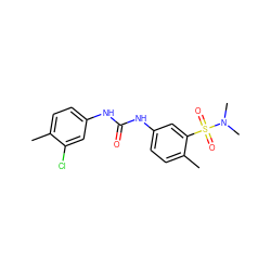 Cc1ccc(NC(=O)Nc2ccc(C)c(S(=O)(=O)N(C)C)c2)cc1Cl ZINC000096283183