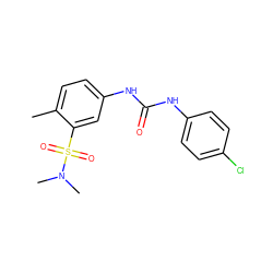 Cc1ccc(NC(=O)Nc2ccc(Cl)cc2)cc1S(=O)(=O)N(C)C ZINC000096283184