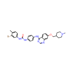 Cc1ccc(NC(=O)Nc2ccc(Nc3ncnc4cc(OCC5CCN(C)CC5)ccc34)cc2)cc1Br ZINC000073222170