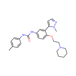 Cc1ccc(NC(=O)Nc2ccc(OCCN3CCCCC3)c(-c3ccnn3C)c2)cc1 ZINC000045324728