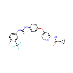 Cc1ccc(NC(=O)Nc2ccc(Oc3ccnc(NC(=O)C4CC4)c3)cc2)cc1C(F)(F)F ZINC001772579840