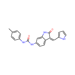 Cc1ccc(NC(=O)Nc2ccc3c(c2)NC(=O)/C3=C\c2ccc[nH]2)cc1 ZINC000053226436