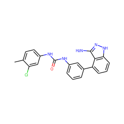 Cc1ccc(NC(=O)Nc2cccc(-c3cccc4[nH]nc(N)c34)c2)cc1Cl ZINC000473151241