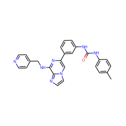 Cc1ccc(NC(=O)Nc2cccc(-c3cn4ccnc4c(NCc4ccncc4)n3)c2)cc1 ZINC000049033514