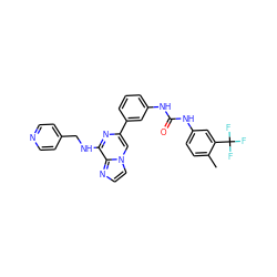 Cc1ccc(NC(=O)Nc2cccc(-c3cn4ccnc4c(NCc4ccncc4)n3)c2)cc1C(F)(F)F ZINC000034663549