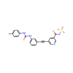 Cc1ccc(NC(=O)Nc2cccc(C#Cc3cncc(C(=O)N=S(C)(C)=O)c3)c2)cc1 ZINC001772597216