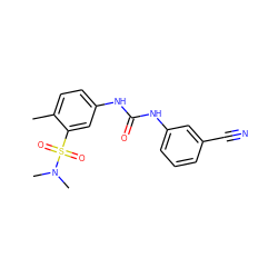 Cc1ccc(NC(=O)Nc2cccc(C#N)c2)cc1S(=O)(=O)N(C)C ZINC000096283176