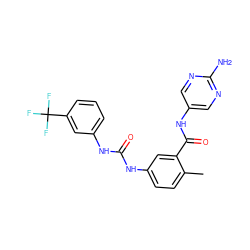 Cc1ccc(NC(=O)Nc2cccc(C(F)(F)F)c2)cc1C(=O)Nc1cnc(N)nc1 ZINC000029135604