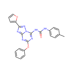 Cc1ccc(NC(=O)Nc2nc(Oc3ccccc3)nc3nc(-c4ccco4)nn23)cc1 ZINC000049066834