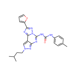 Cc1ccc(NC(=O)Nc2nc3nn(CCC(C)C)cc3c3nc(-c4ccco4)nn23)cc1 ZINC000013607052