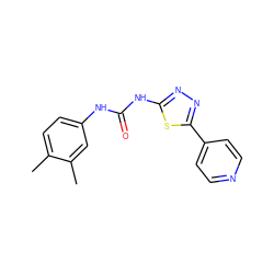 Cc1ccc(NC(=O)Nc2nnc(-c3ccncc3)s2)cc1C ZINC000008913961