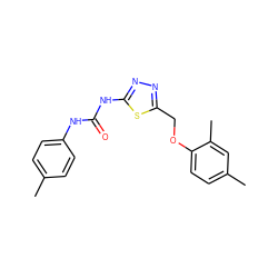 Cc1ccc(NC(=O)Nc2nnc(COc3ccc(C)cc3C)s2)cc1 ZINC000017124062