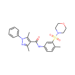 Cc1ccc(NC(=O)c2c(C)nn(-c3ccccc3)c2C)cc1S(=O)(=O)N1CCOCC1 ZINC000012600471