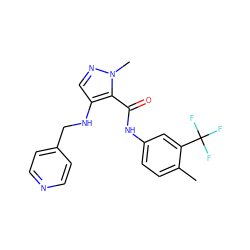 Cc1ccc(NC(=O)c2c(NCc3ccncc3)cnn2C)cc1C(F)(F)F ZINC000028890028