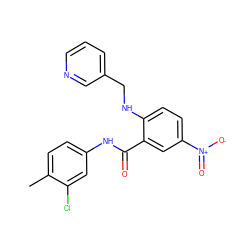 Cc1ccc(NC(=O)c2cc([N+](=O)[O-])ccc2NCc2cccnc2)cc1Cl ZINC000004872866