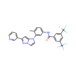 Cc1ccc(NC(=O)c2cc(C(F)(F)F)cc(C(F)(F)F)c2)cc1-n1ccn2nc(-c3cccnc3)cc12 ZINC000224218997