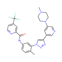 Cc1ccc(NC(=O)c2cc(C(F)(F)F)ccn2)cc1-n1cc(-c2cncc(N3CCN(C)CC3)c2)nn1 ZINC000118866400