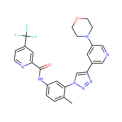 Cc1ccc(NC(=O)c2cc(C(F)(F)F)ccn2)cc1-n1cc(-c2cncc(N3CCOCC3)c2)nn1 ZINC000118875033