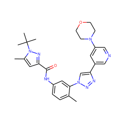 Cc1ccc(NC(=O)c2cc(C)n(C(C)(C)C)n2)cc1-n1cc(-c2cncc(N3CCOCC3)c2)nn1 ZINC000199364273