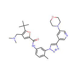 Cc1ccc(NC(=O)c2cc(CN(C)C)c(C(C)(C)C)o2)cc1-n1cc(-c2cncc(N3CCOCC3)c2)nn1 ZINC000199368556