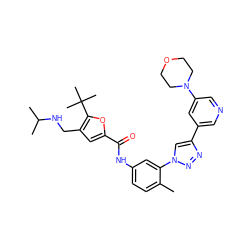 Cc1ccc(NC(=O)c2cc(CNC(C)C)c(C(C)(C)C)o2)cc1-n1cc(-c2cncc(N3CCOCC3)c2)nn1 ZINC000118862805