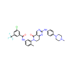 Cc1ccc(NC(=O)c2cc(Cl)cc(C(F)(F)F)c2)cc1N1CCc2nc(Nc3ccc(N4CCN(C)CC4)cc3)ncc2C1=O ZINC000206207555