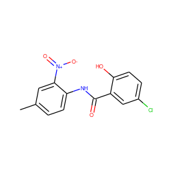 Cc1ccc(NC(=O)c2cc(Cl)ccc2O)c([N+](=O)[O-])c1 ZINC000035086659