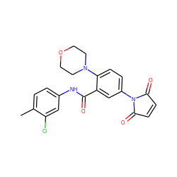 Cc1ccc(NC(=O)c2cc(N3C(=O)C=CC3=O)ccc2N2CCOCC2)cc1Cl ZINC000001169048