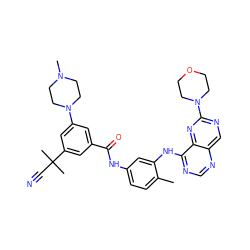 Cc1ccc(NC(=O)c2cc(N3CCN(C)CC3)cc(C(C)(C)C#N)c2)cc1Nc1ncnc2cnc(N3CCOCC3)nc12 ZINC000147164112
