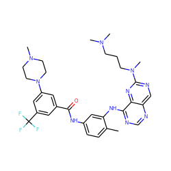 Cc1ccc(NC(=O)c2cc(N3CCN(C)CC3)cc(C(F)(F)F)c2)cc1Nc1ncnc2cnc(N(C)CCCN(C)C)nc12 ZINC000166223749