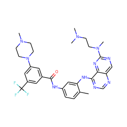 Cc1ccc(NC(=O)c2cc(N3CCN(C)CC3)cc(C(F)(F)F)c2)cc1Nc1ncnc2cnc(N(C)CCN(C)C)nc12 ZINC000166184972