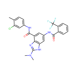 Cc1ccc(NC(=O)c2cc(NC(=O)c3ccccc3C(F)(F)F)cc3[nH]c(N(C)C)nc23)cc1Cl ZINC000205655873