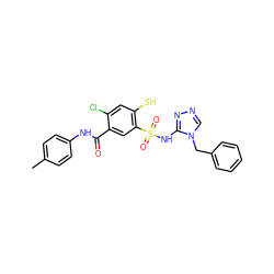 Cc1ccc(NC(=O)c2cc(S(=O)(=O)Nc3nncn3Cc3ccccc3)c(S)cc2Cl)cc1 ZINC000013533051